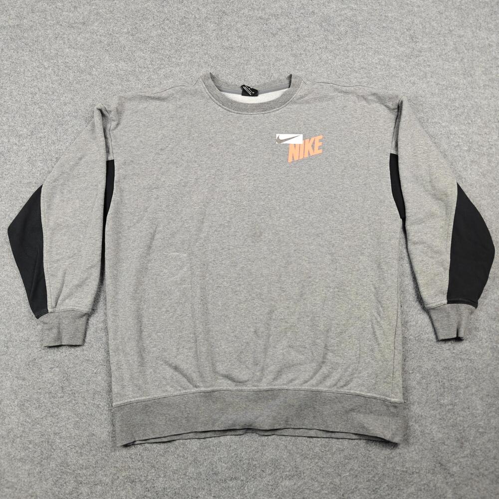Nike Sweatshirt Mens Medium Gray Pullover Dri-FIT Graphic Crewneck Fleece